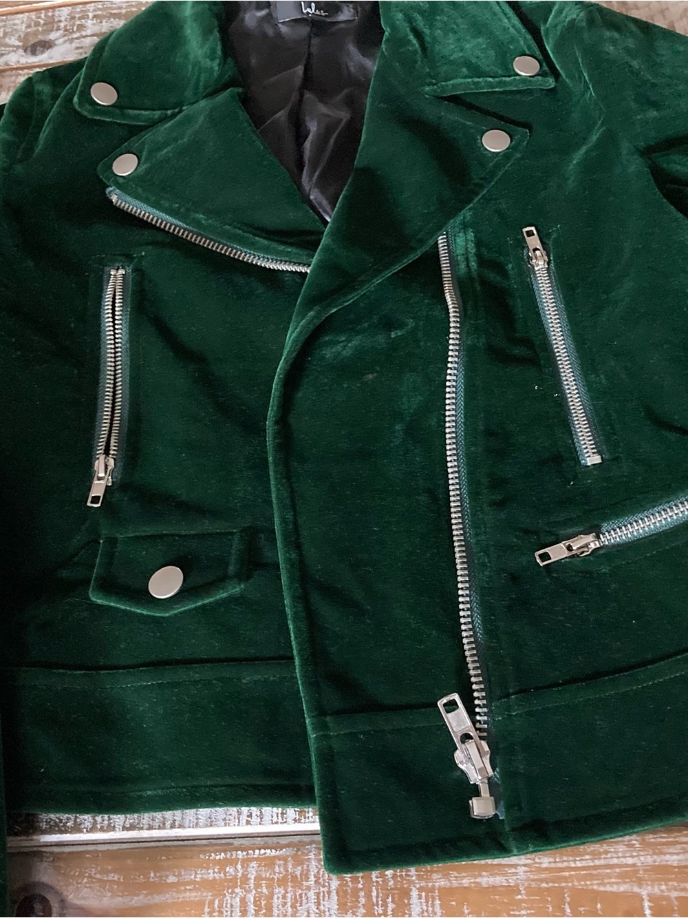 Lulu's Deep Emerald Velvet Biker Jacket